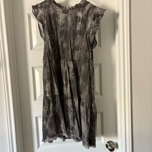 JODIFL Charcoal Tie-Dye Ruffle Mini Dress